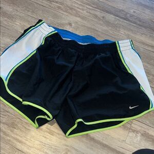 Nike Black and White Shorts with Green Trim